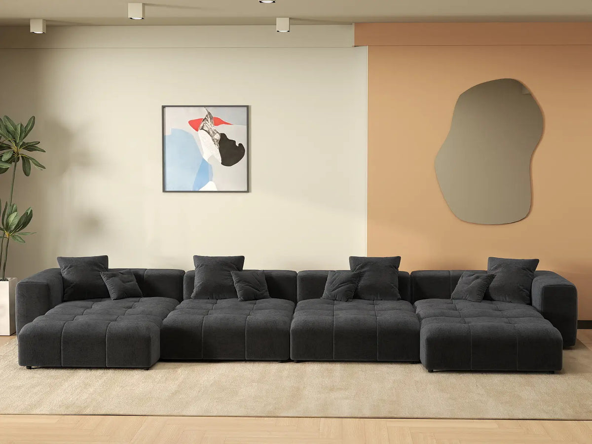 Matrix 4-Seater Black Linen Pit Sectional | 8-Piece (Includes 4 Ottomans), Modular Design