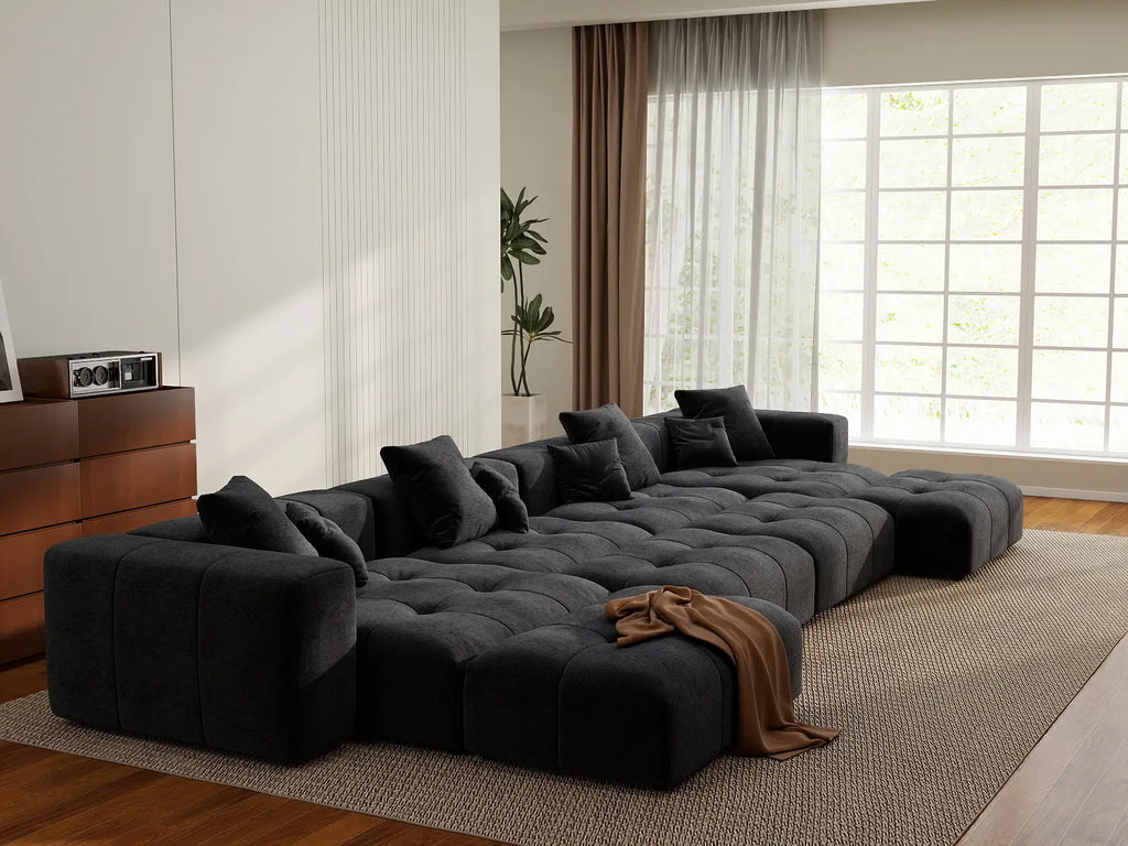 Matrix 4-Seater Black Linen Pit Sectional | 8-Piece (Includes 4 Ottomans), Modular Design