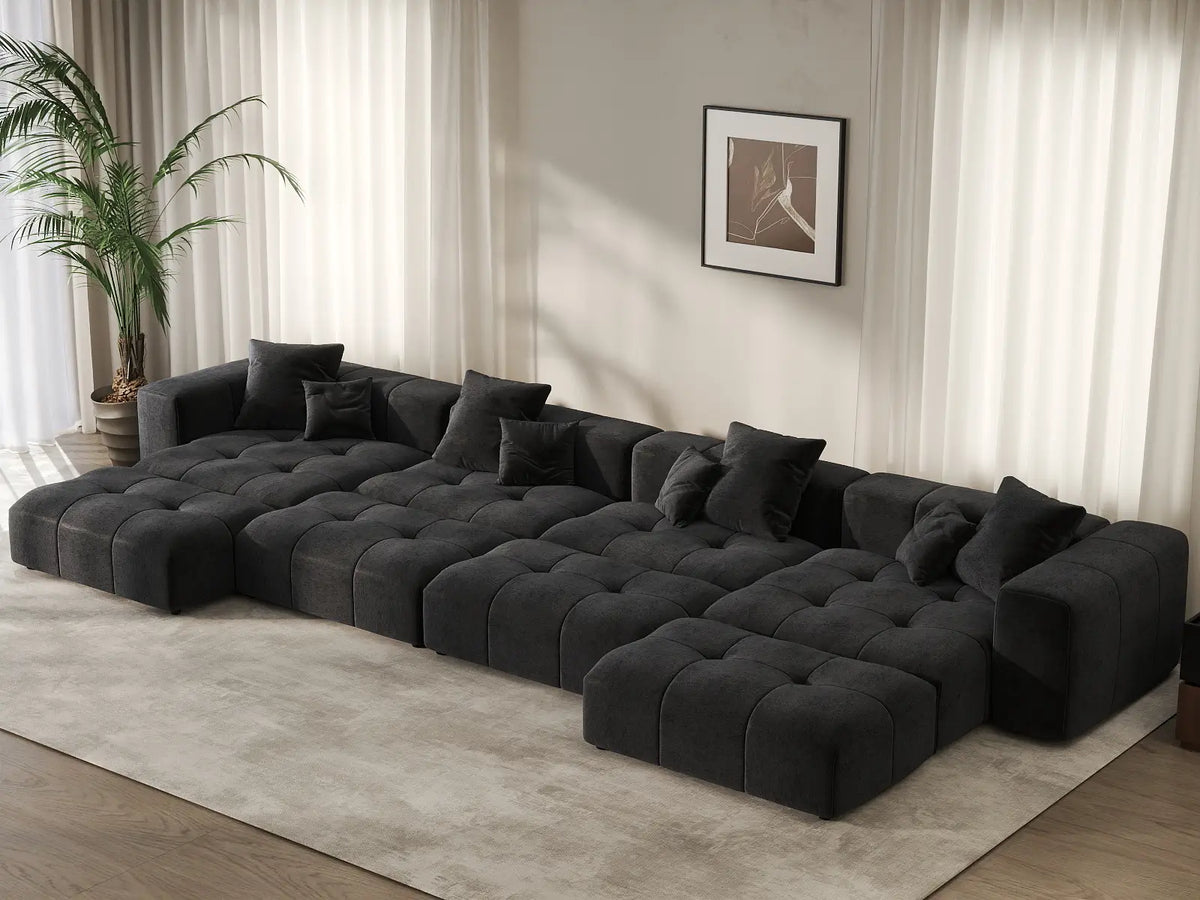 Matrix 4-Seater Black Linen Pit Sectional | 8-Piece (Includes 4 Ottomans), Modular Design