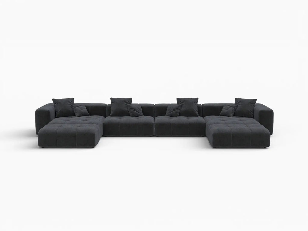 Matrix 4-Seater Black Linen U-Shaped Sectional | 6-Piece (Includes 2 Ottomans), Large Space