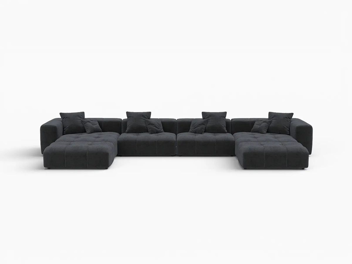 Matrix 4-Seater Black Linen U-Shaped Sectional | 6-Piece (Includes 2 Ottomans), Large Space