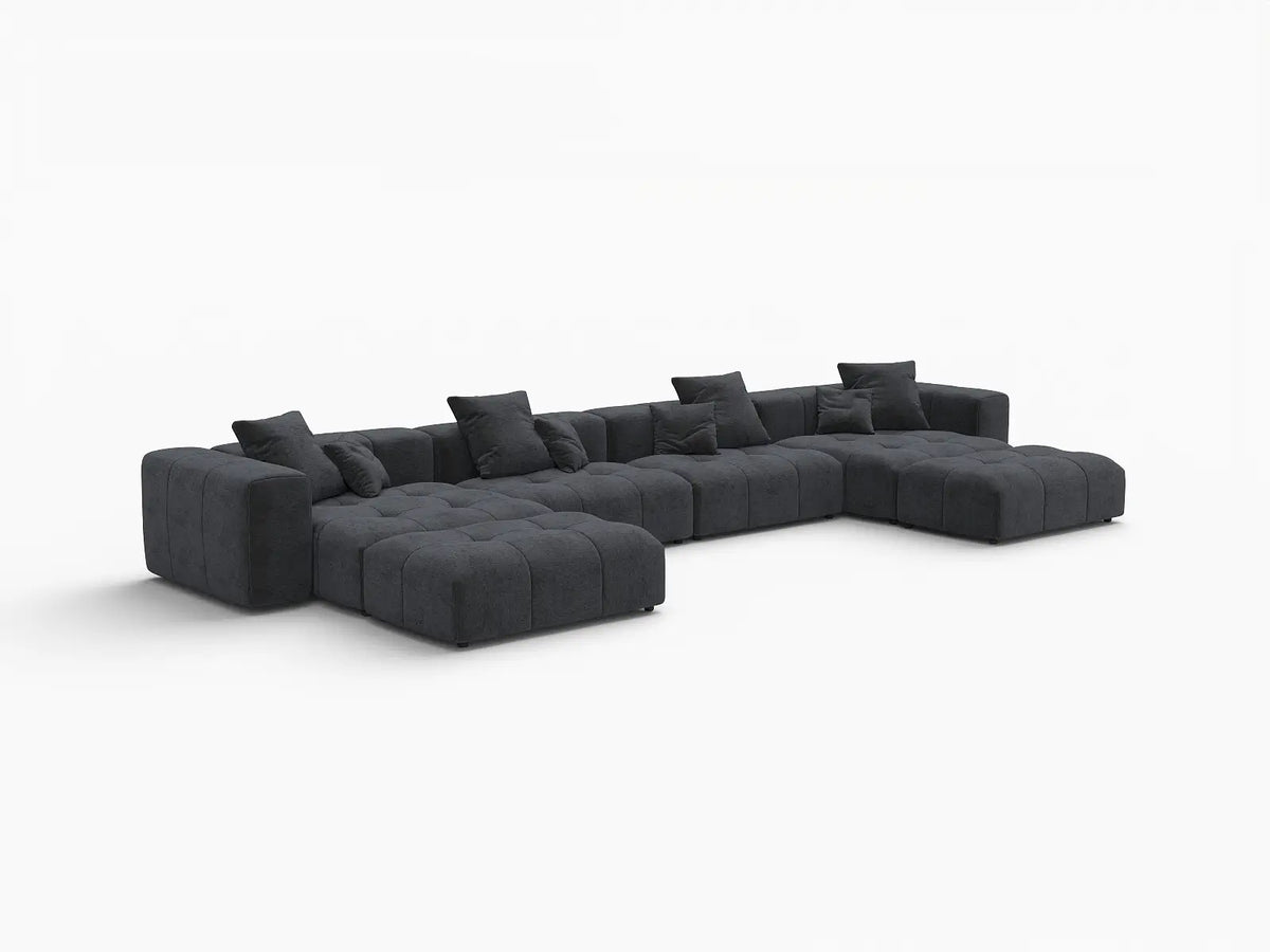 Matrix 4-Seater Black Linen U-Shaped Sectional | 6-Piece (Includes 2 Ottomans), Large Space