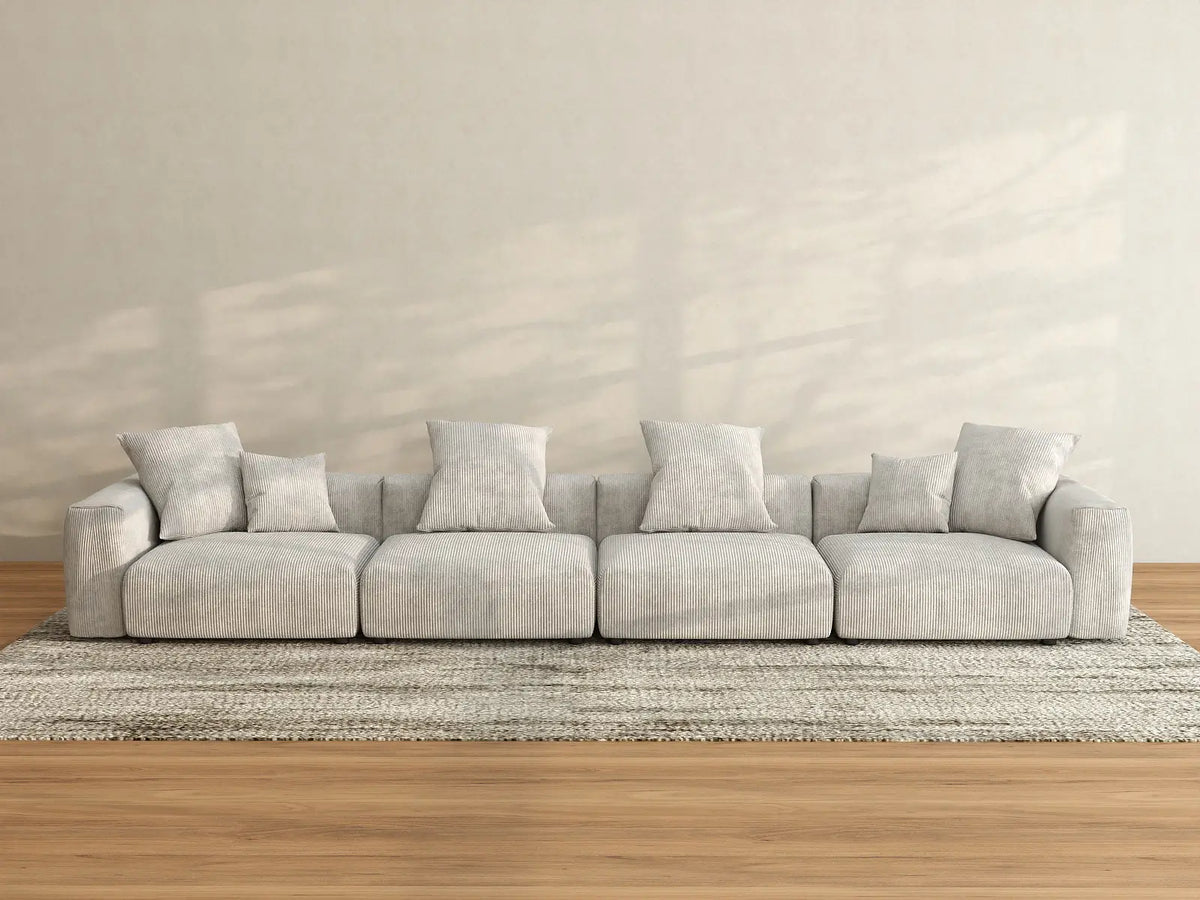 Matrix 4-Seater Grey Couch Sectional | 4-Piece, Corduroy Fabric, Living Room Seating, Washable Cushion Covers