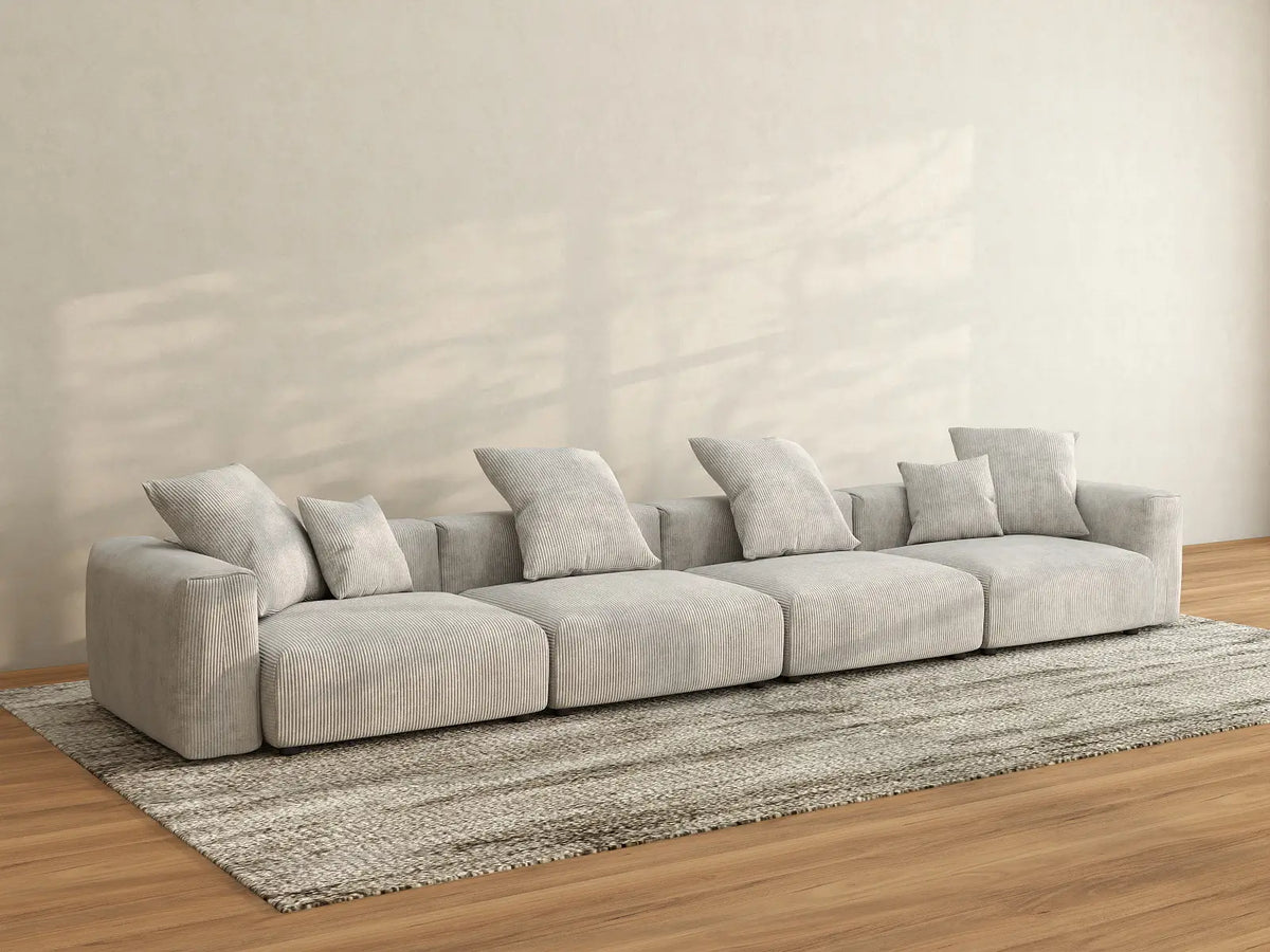 Matrix 4-Seater Grey Couch Sectional | 4-Piece, Corduroy Fabric, Living Room Seating, Washable Cushion Covers