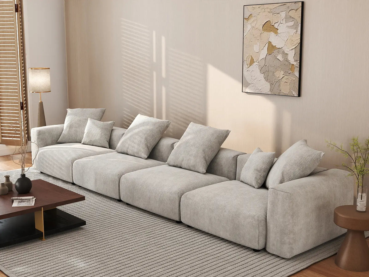 Matrix 4-Seater Grey Couch Sectional | 4-Piece, Corduroy Fabric, Living Room Seating, Washable Cushion Covers