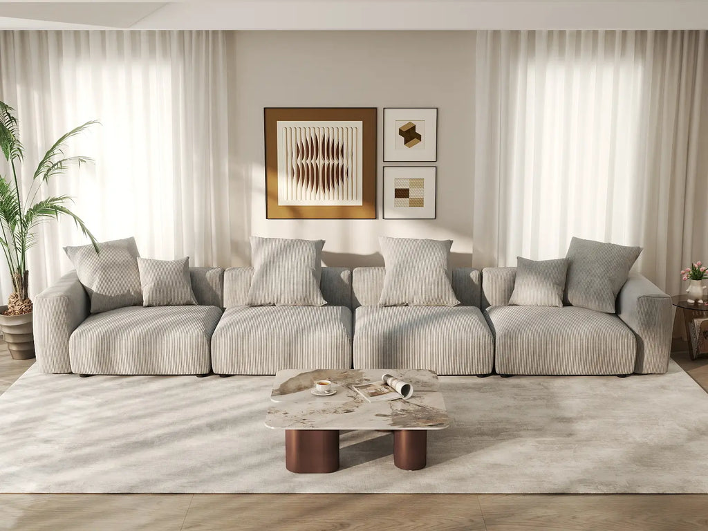 Matrix 4-Seater Grey Couch Sectional | 4-Piece, Corduroy Fabric, Living Room Seating, Washable Cushion Covers