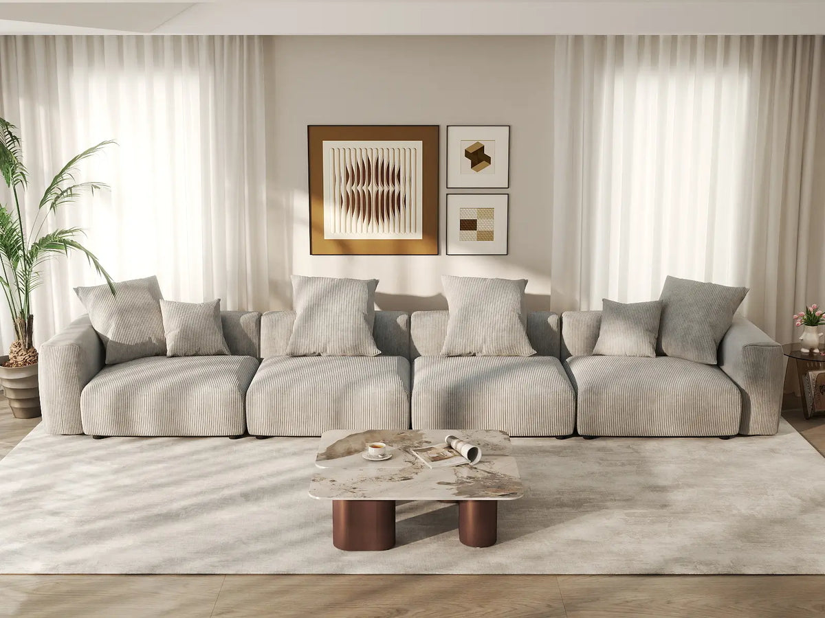 Matrix 4-Seater Grey Couch Sectional | 4-Piece, Corduroy Fabric, Living Room Seating, Washable Cushion Covers
