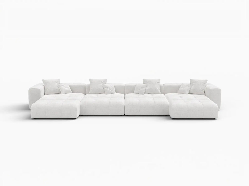 Matrix 4-Seater White Open Space Pit Sectional | 8-Piece (Includes 4 Ottomans), Linen Fabric