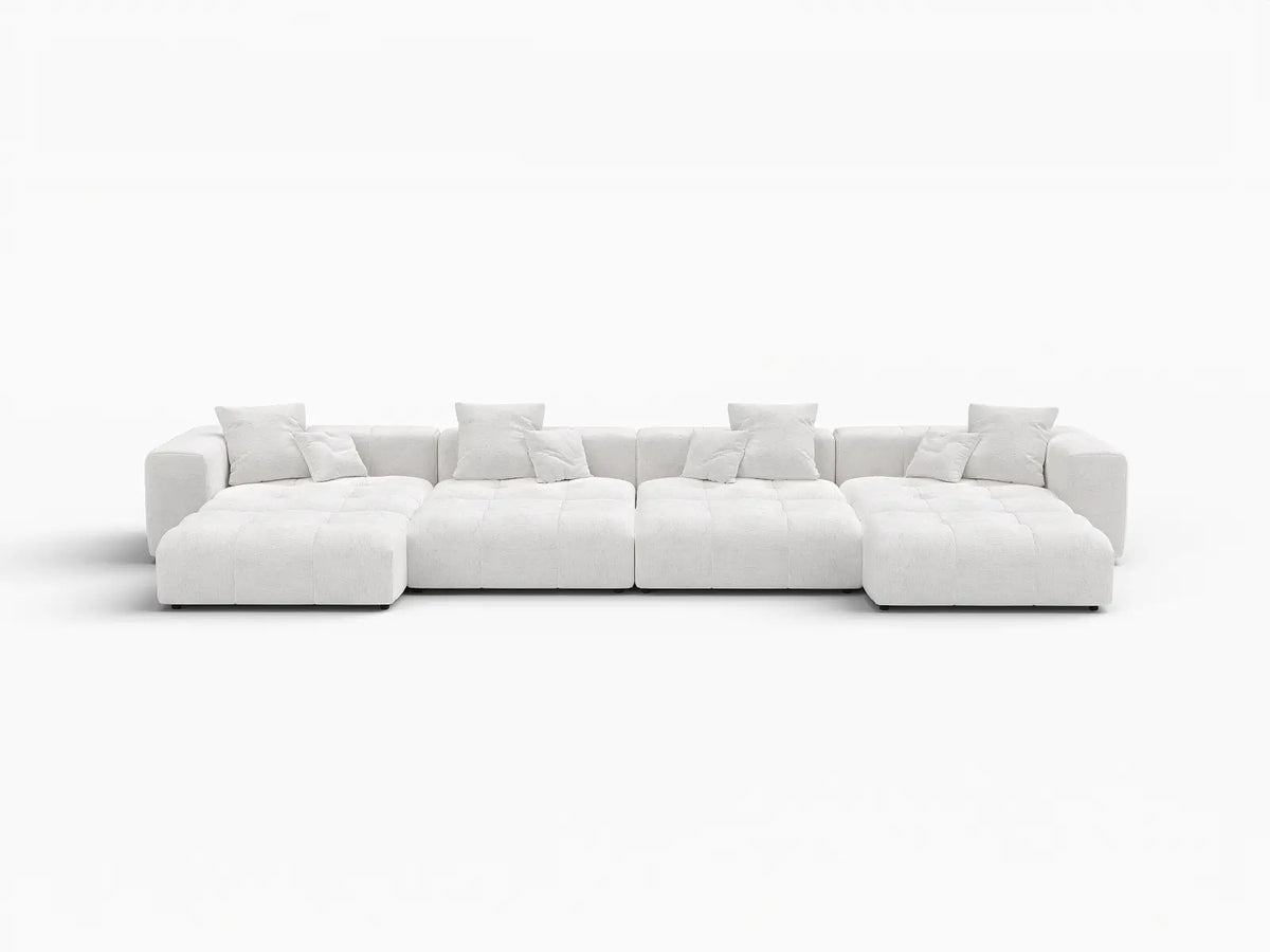 Matrix 4-Seater White Open Space Pit Sectional | 8-Piece (Includes 4 Ottomans), Linen Fabric