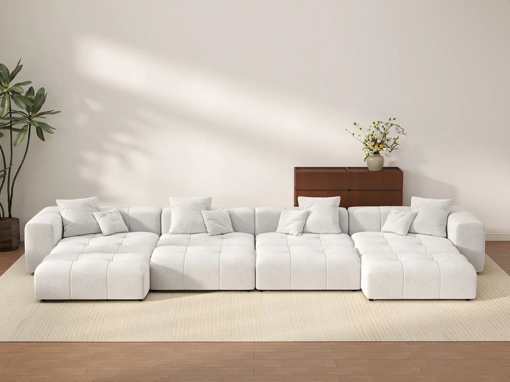 Matrix 4-Seater White Open Space Pit Sectional | 8-Piece (Includes 4 Ottomans), Linen Fabric