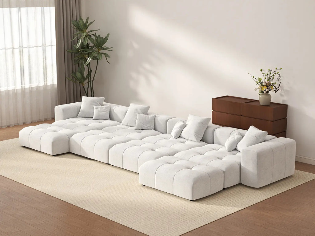 Matrix 4-Seater White Open Space Pit Sectional | 8-Piece (Includes 4 Ottomans), Linen Fabric