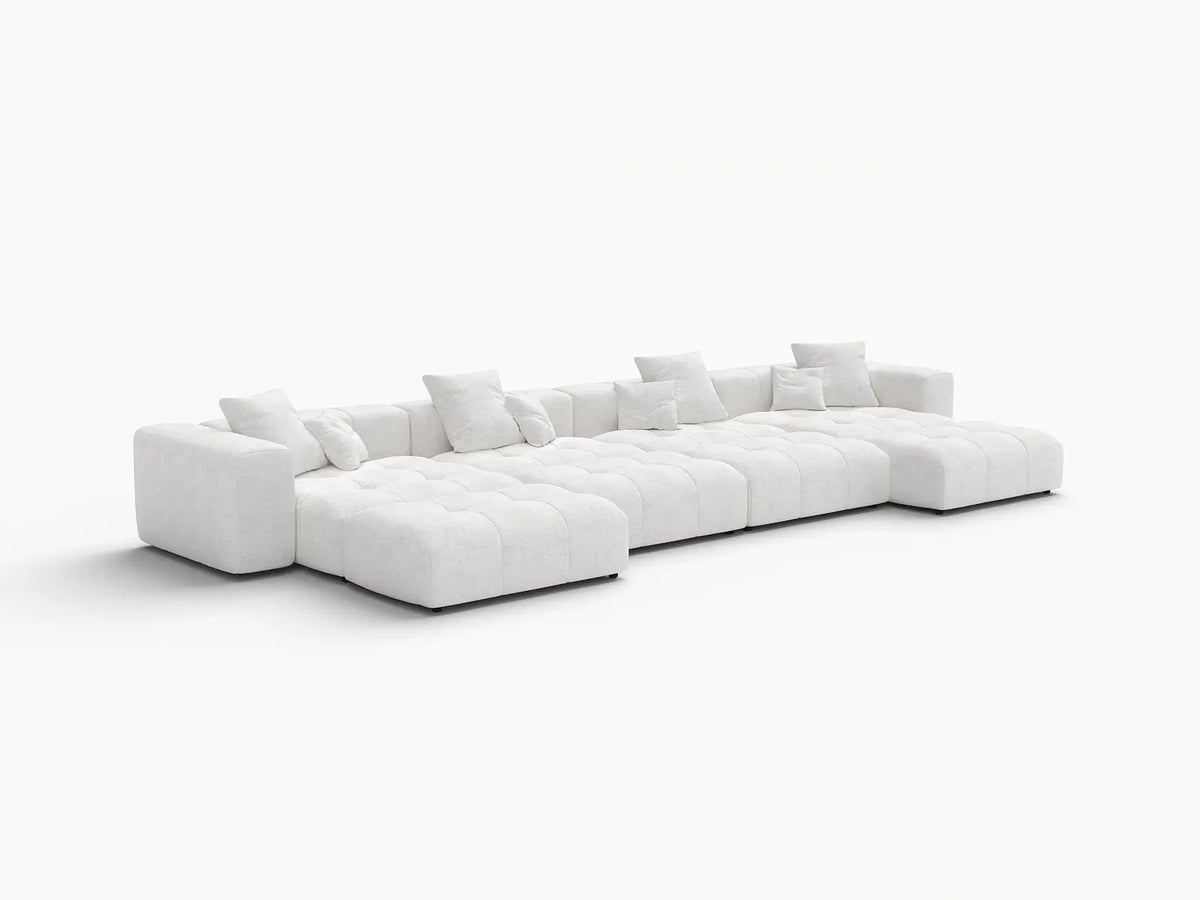 Matrix 4-Seater White Open Space Pit Sectional | 8-Piece (Includes 4 Ottomans), Linen Fabric