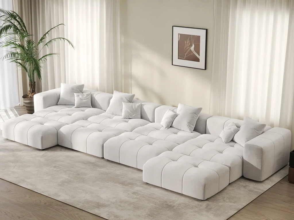 Matrix 4-Seater White Open Space Pit Sectional | 8-Piece (Includes 4 Ottomans), Linen Fabric
