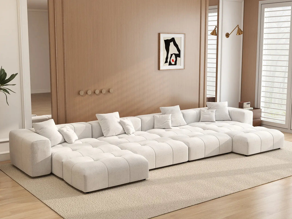 Matrix 4-Seater White Open Space Pit Sectional | 8-Piece (Includes 4 Ottomans), Linen Fabric