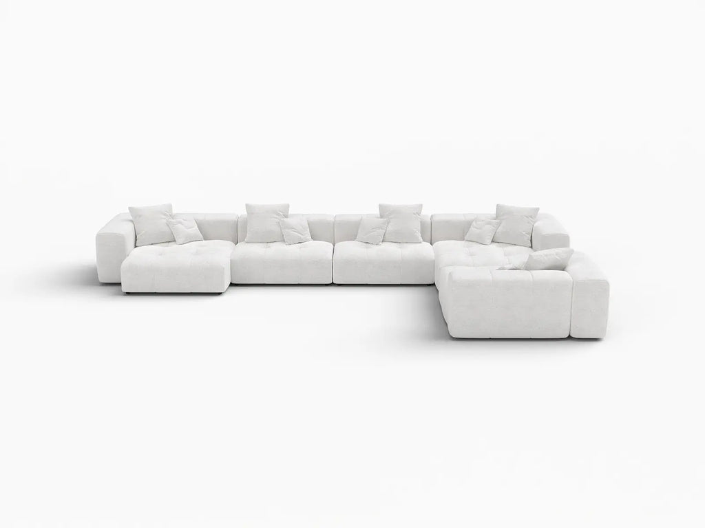 Matrix 5-Seater White Large Space L-Shaped Sectional | 5-Piece, Linen Fabric