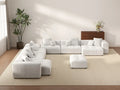 Matrix 6-Seater White Linen Sofa Set | 8-Piece (Includes 2 Ottomans), Modern Style