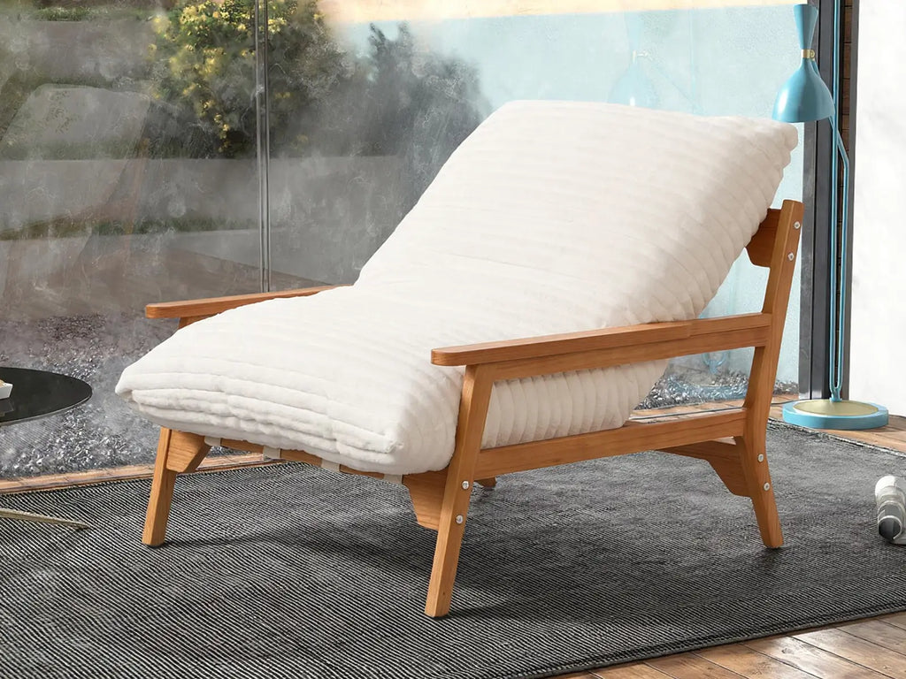 Modern 1-Seater Beige Small Space Accent Chair | 1-Piece, Plush Fabric, Solid Wood Frame, Flat Wooden Arms