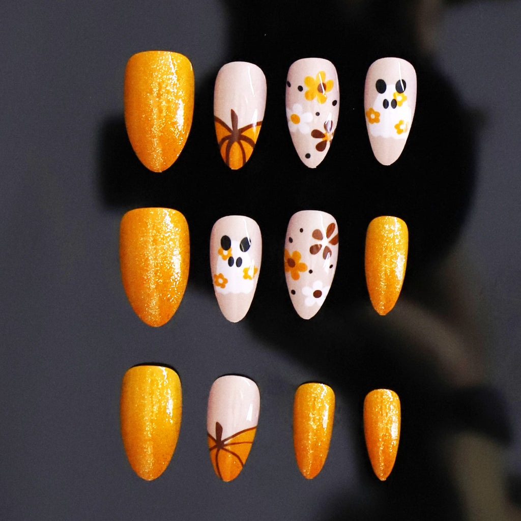 Seasonal Pumpkin-Themed Press-On Nails
