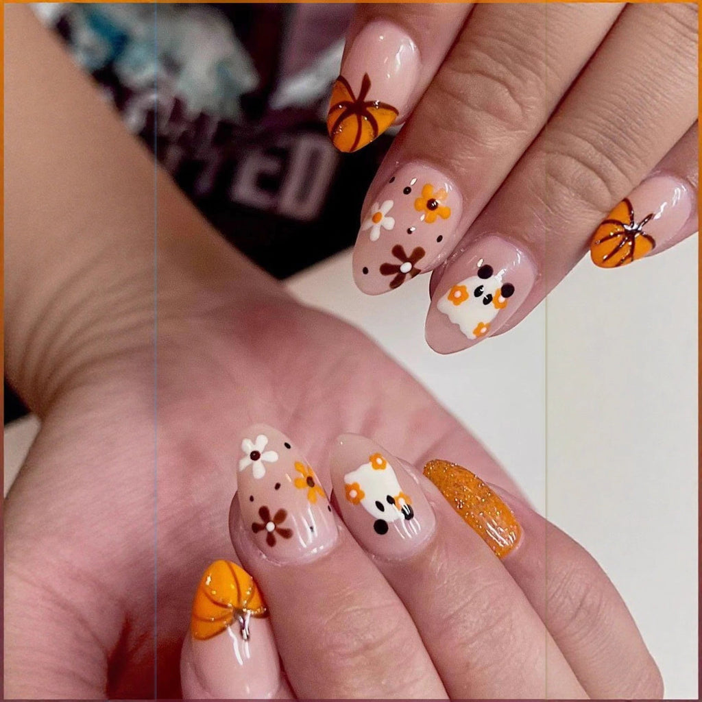 Seasonal Pumpkin-Themed Press-On Nails