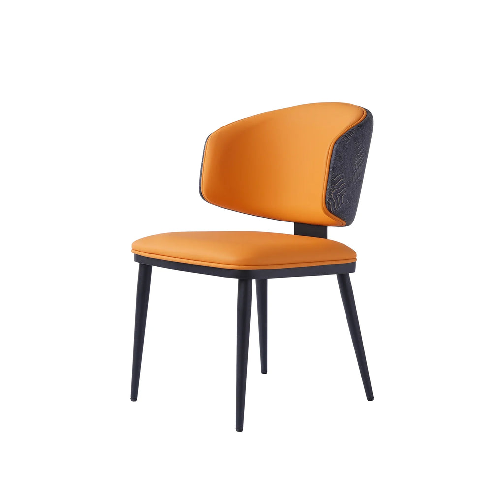Vegan Wing Back Dining Chair | Orange PU Leather Set of 2
