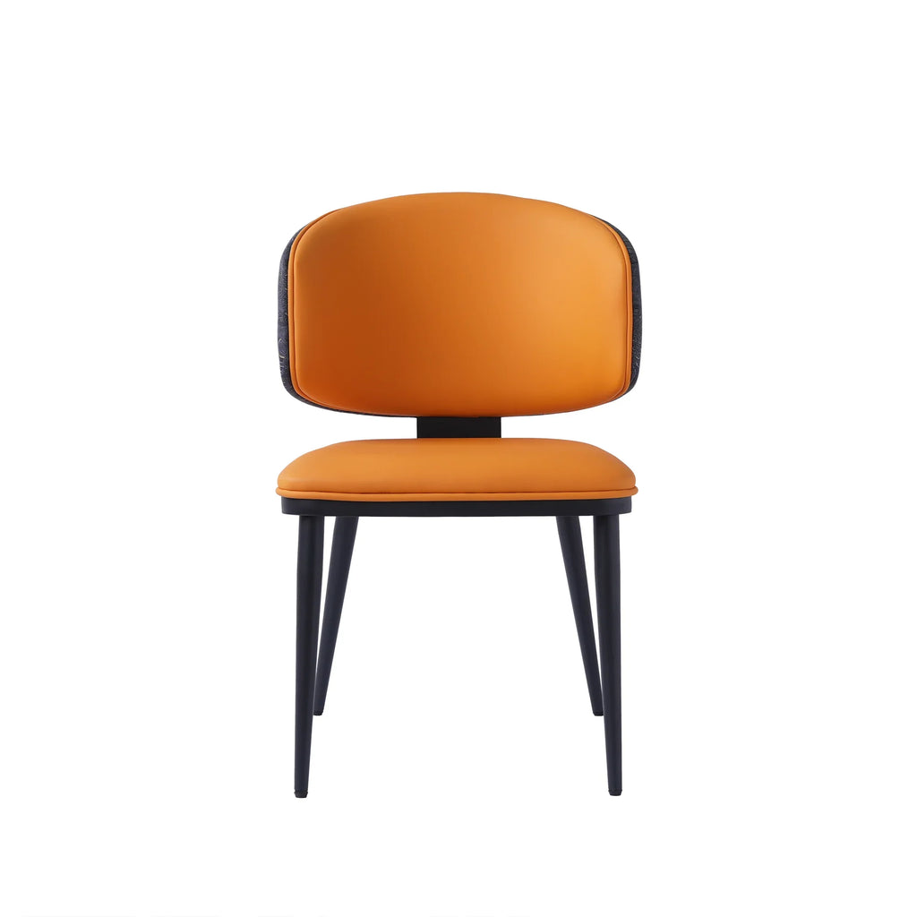 Vegan Wing Back Dining Chair | Orange PU Leather Set of 2
