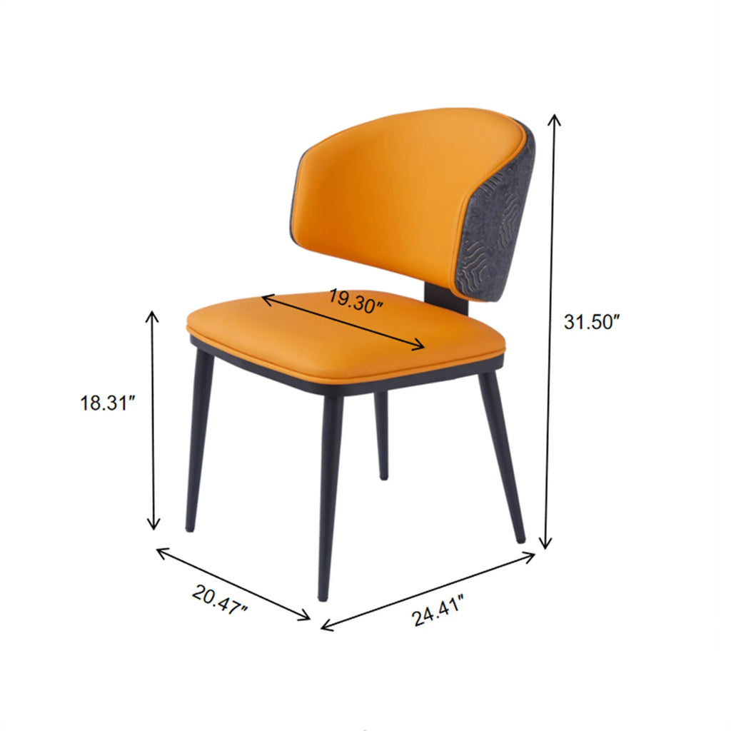 Vegan Wing Back Dining Chair | Orange PU Leather Set of 2