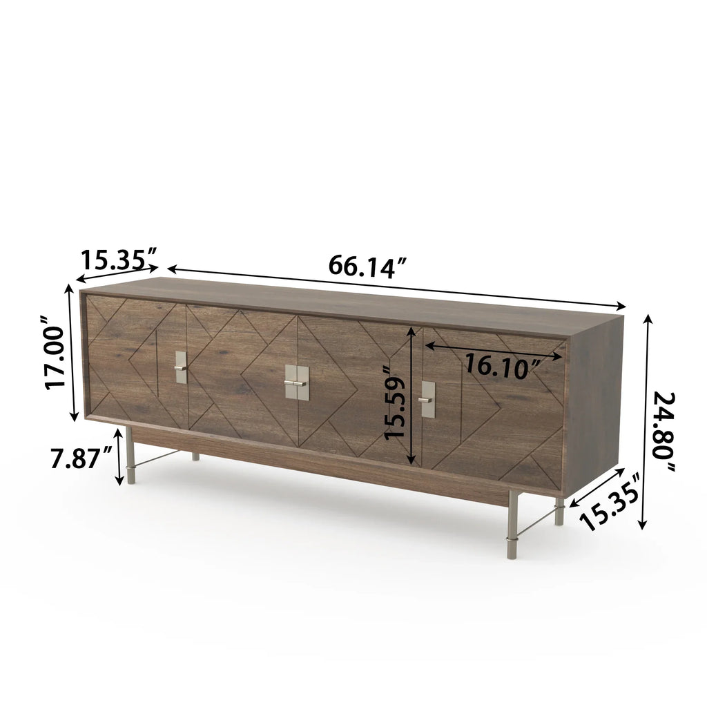Praxis Wood TV Stand | 67" Brown Rectangular With High Legs