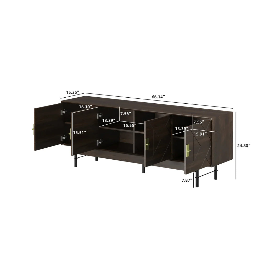 Praxis Wood TV Stand | 67" Brown Rectangular With High Legs