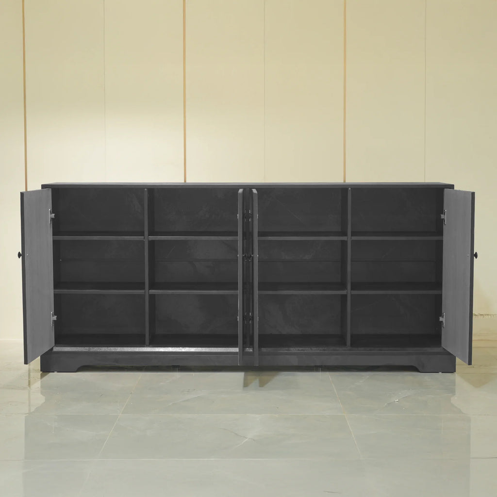Praxis Wood TV Stand | 67" Black Rectangular With Base