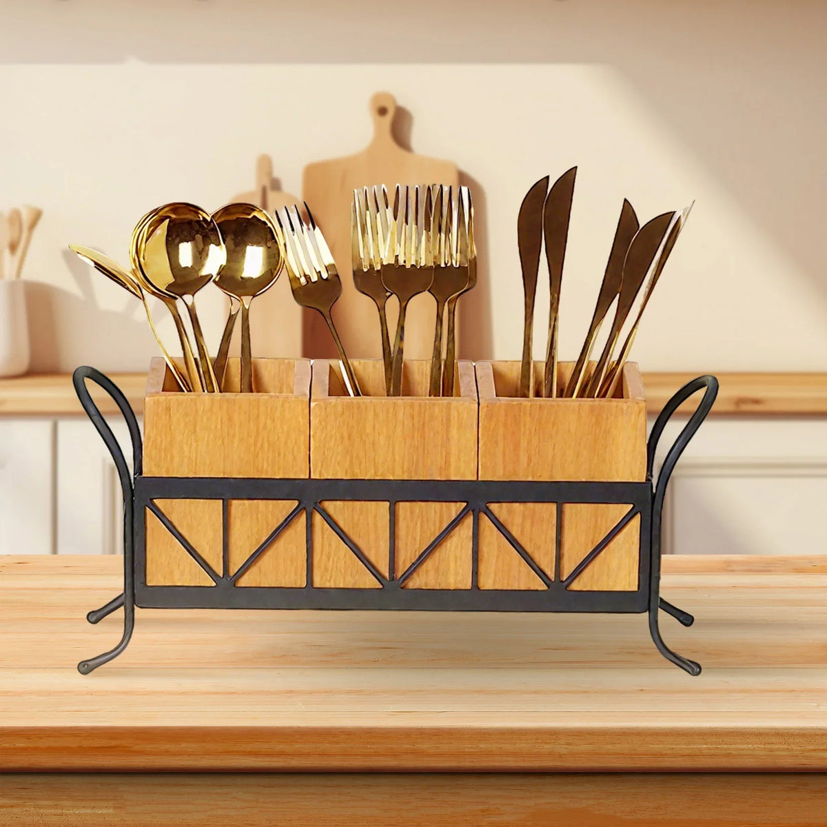 3-Compartment Bamboo Utensil Caddy