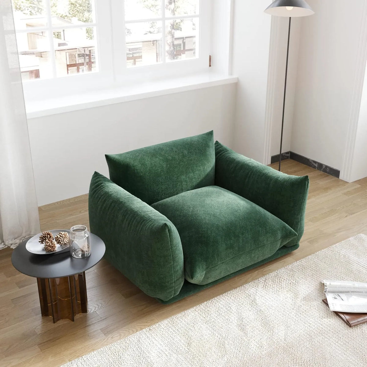 Matrix Green 1-Seater Single Sofa | 1-Piece, Dual-Arm Design, Chenille Fabric, Fixed Upholstery