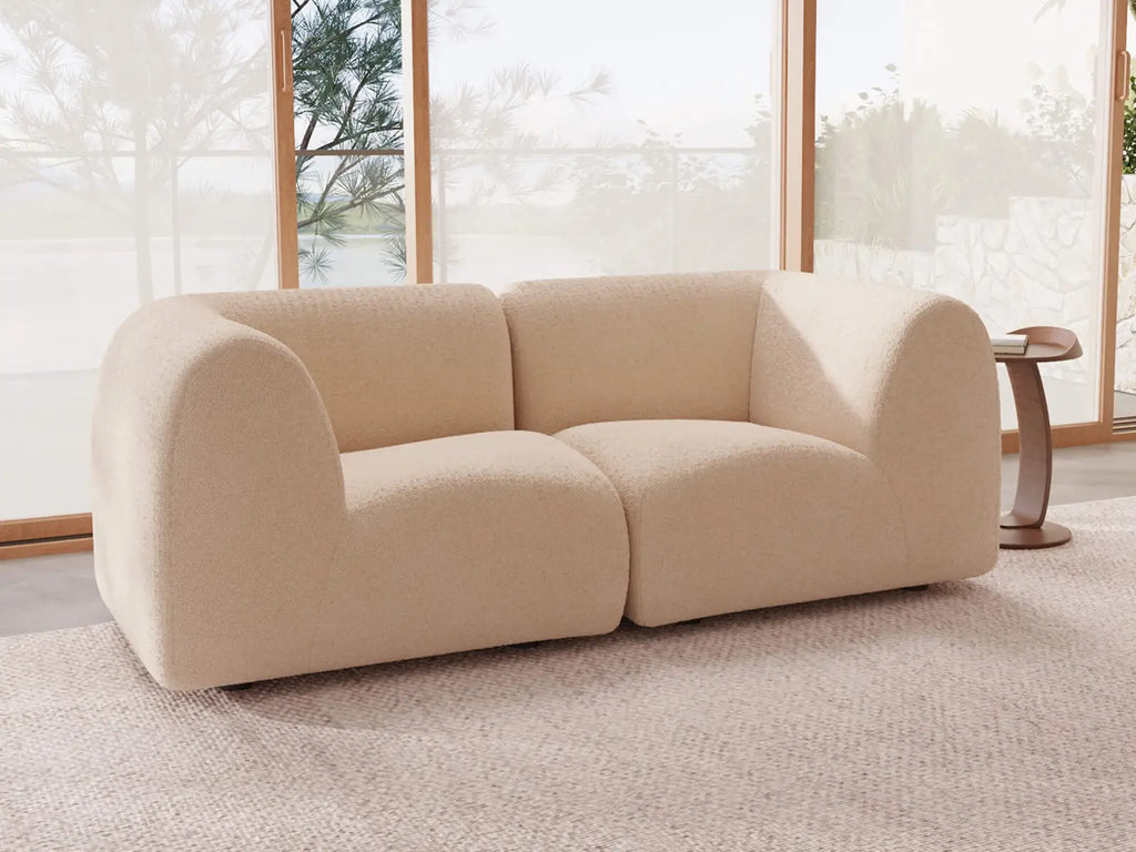 Teddy Fleece 2-Seater Sand Small Space Loveseat | 2-Piece, Modular Design, Fixed Upholstery, Low Pillow Arm