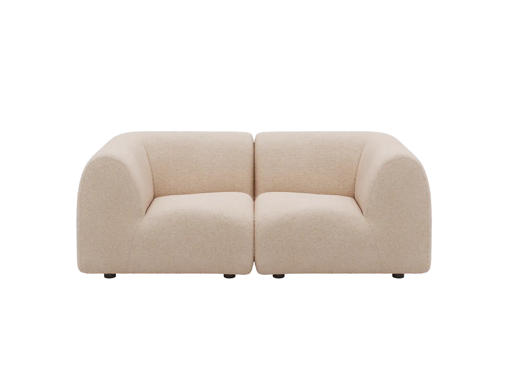 Teddy Fleece 2-Seater Sand Small Space Loveseat | 2-Piece, Modular Design, Fixed Upholstery, Low Pillow Arm