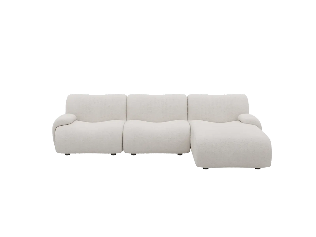 Teddy Fleece 3-Seater White Small Space L-Shaped Sectional | 3-Piece, Modular Design, Fixed Upholstery, Low Pillow Arm