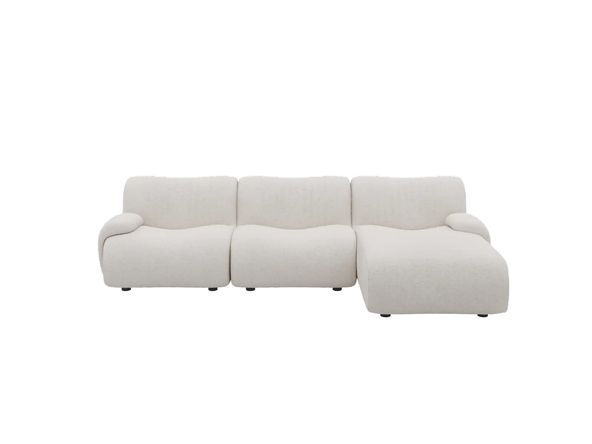 Teddy Fleece 3-Seater White Small Space L-Shaped Sectional | 3-Piece, Modular Design, Fixed Upholstery, Low Pillow Arm