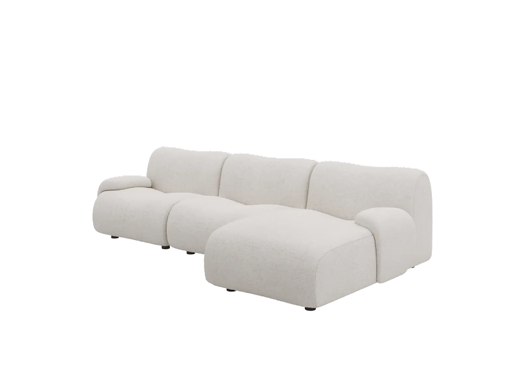 Teddy Fleece 3-Seater White Small Space L-Shaped Sectional | 3-Piece, Modular Design, Fixed Upholstery, Low Pillow Arm
