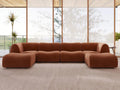 Teddy Fleece 4-Seater Rust Red Large Space U-Shaped Sectional | 6-Piece (Includes 2 Ottomans), Modular Design, Fixed Upholstery, Low Pillow Arm