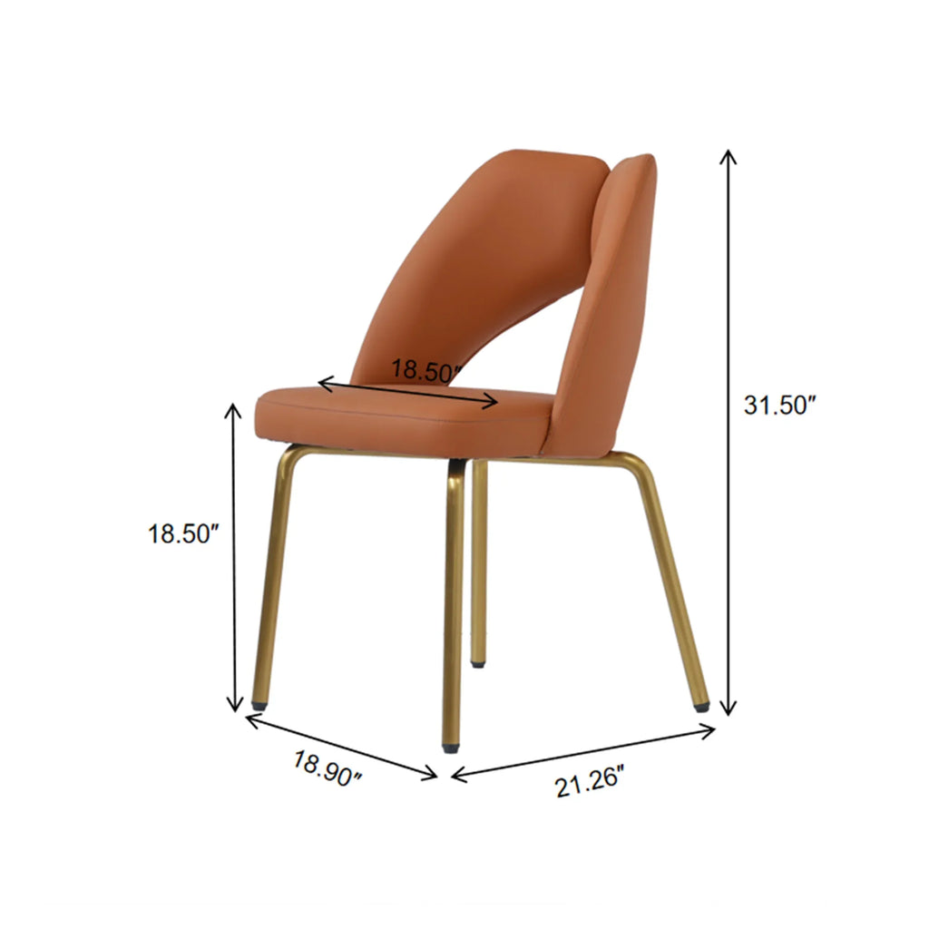 Vegan Open Back Dining Chair | Orange PU Leather Set of 2