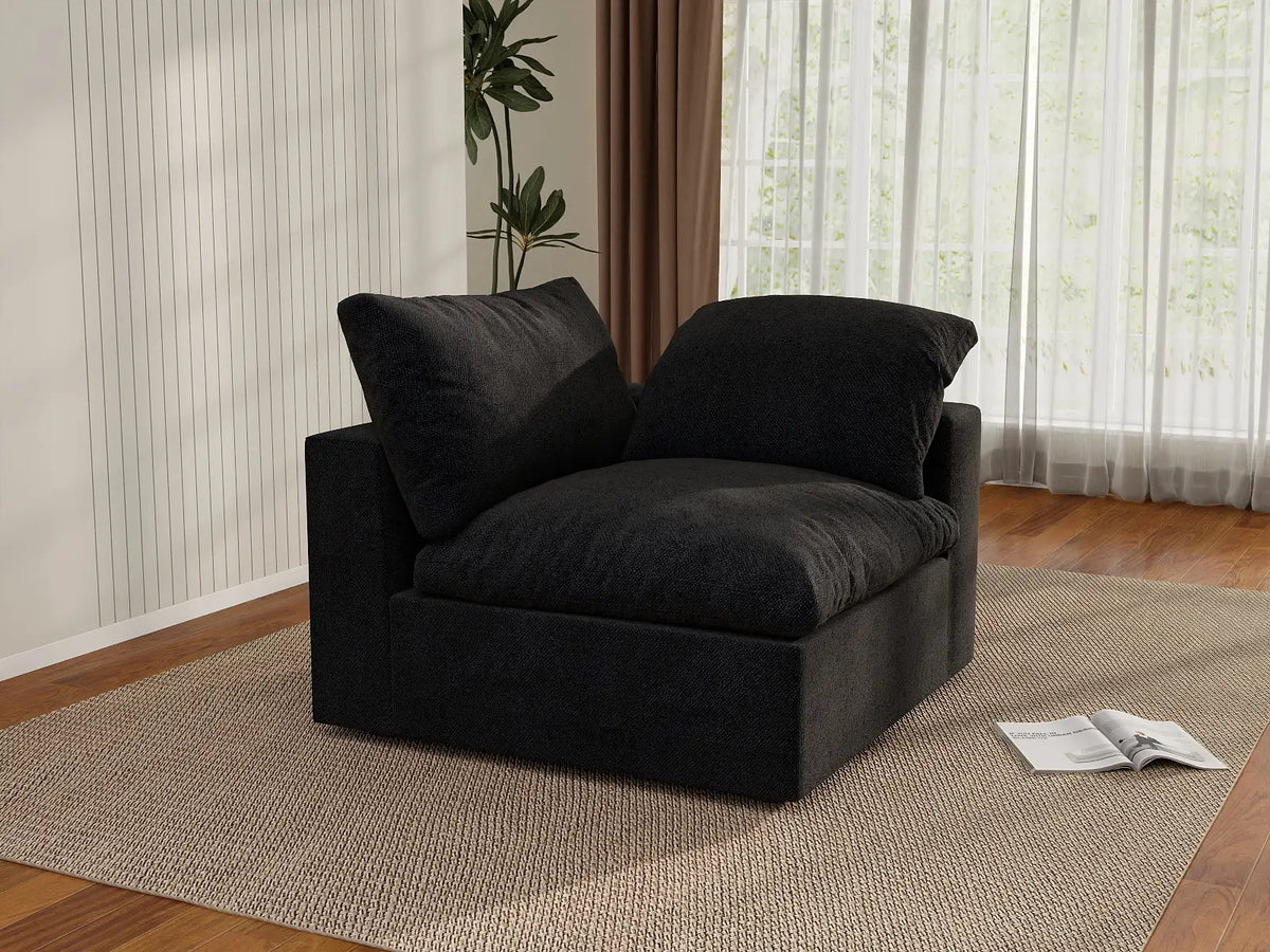 Deluxe Cloud 1-Seater Black Washable Single Sofa | 1-Piece, Cotton and Linen Fabric, Modular Design