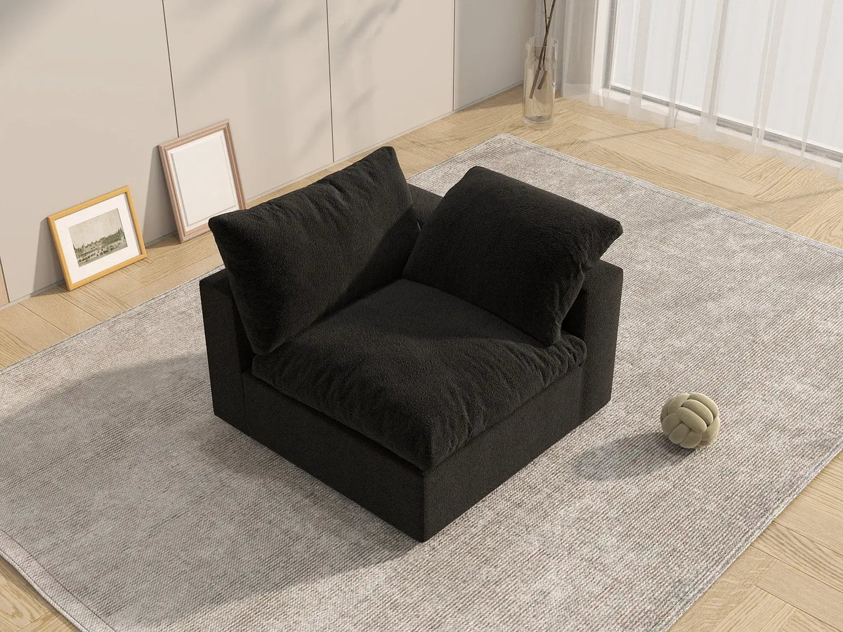 Deluxe Cloud 1-Seater Black Washable Single Sofa | 1-Piece, Cotton and Linen Fabric, Modular Design
