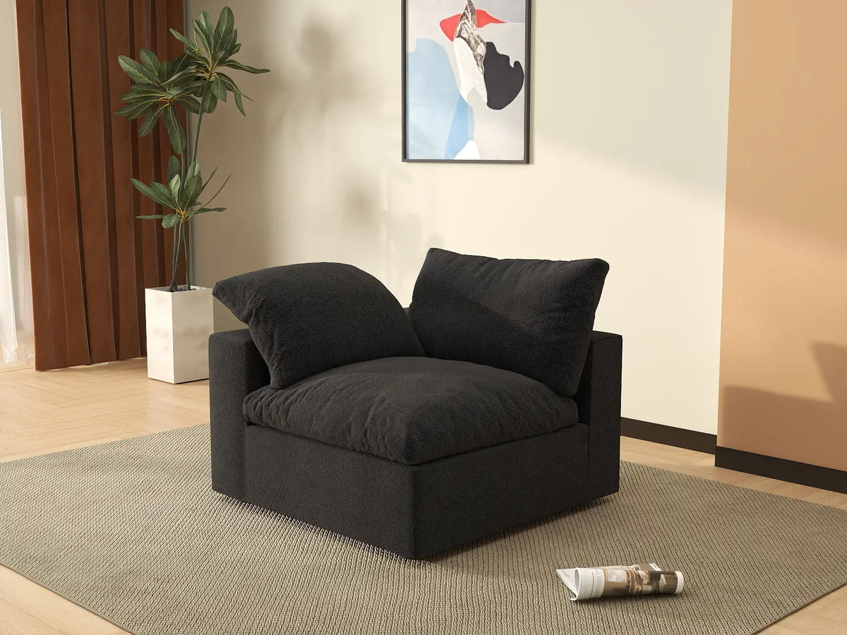 Deluxe Cloud 1-Seater Black Washable Single Sofa | 1-Piece, Cotton and Linen Fabric, Modular Design