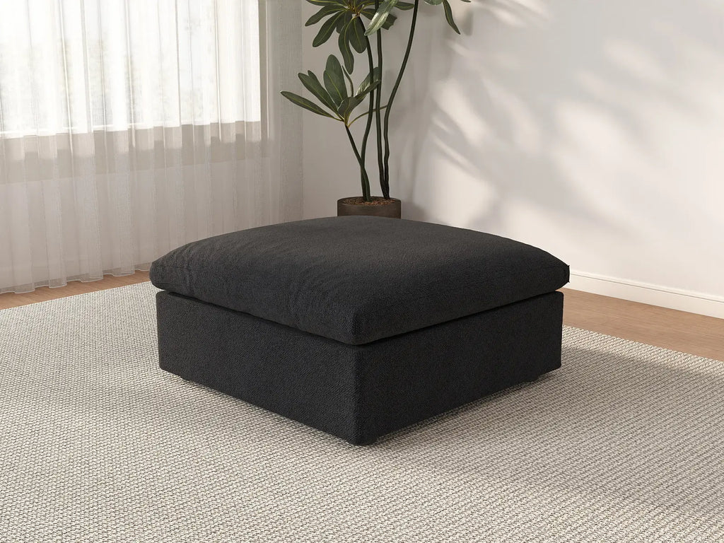 Deluxe Cloud Black Storage Ottoman | 1-Piece, Cotton and Linen Fabric, Washable Covers