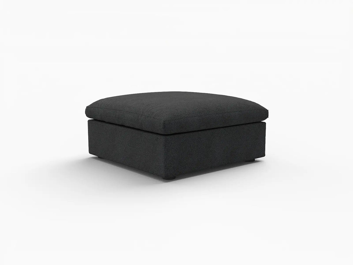 Deluxe Cloud Black Storage Ottoman | 1-Piece, Cotton and Linen Fabric, Washable Covers