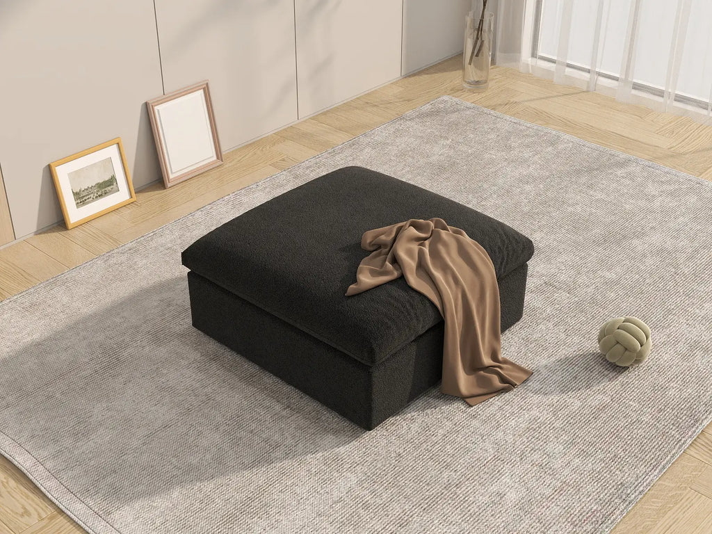 Deluxe Cloud Black Storage Ottoman | 1-Piece, Cotton and Linen Fabric, Washable Covers