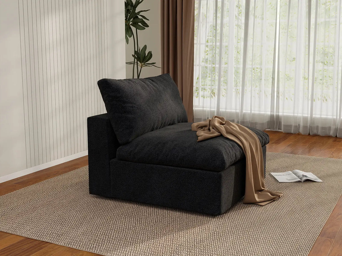 Deluxe Cloud 1-Seater Black Washable Single Sofa | 1-Piece, Cotton and Linen Fabric, Modular Design