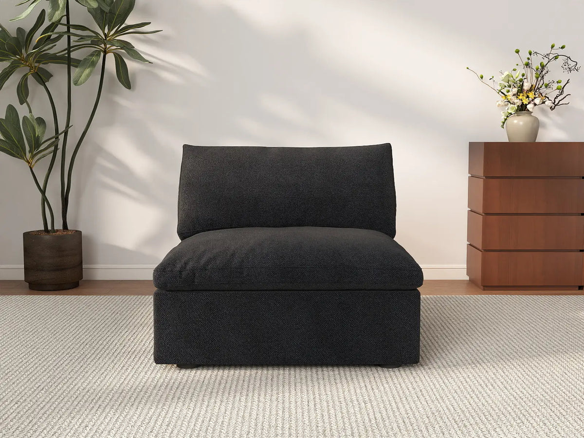 Deluxe Cloud 1-Seater Black Washable Single Sofa | 1-Piece, Cotton and Linen Fabric, Modular Design