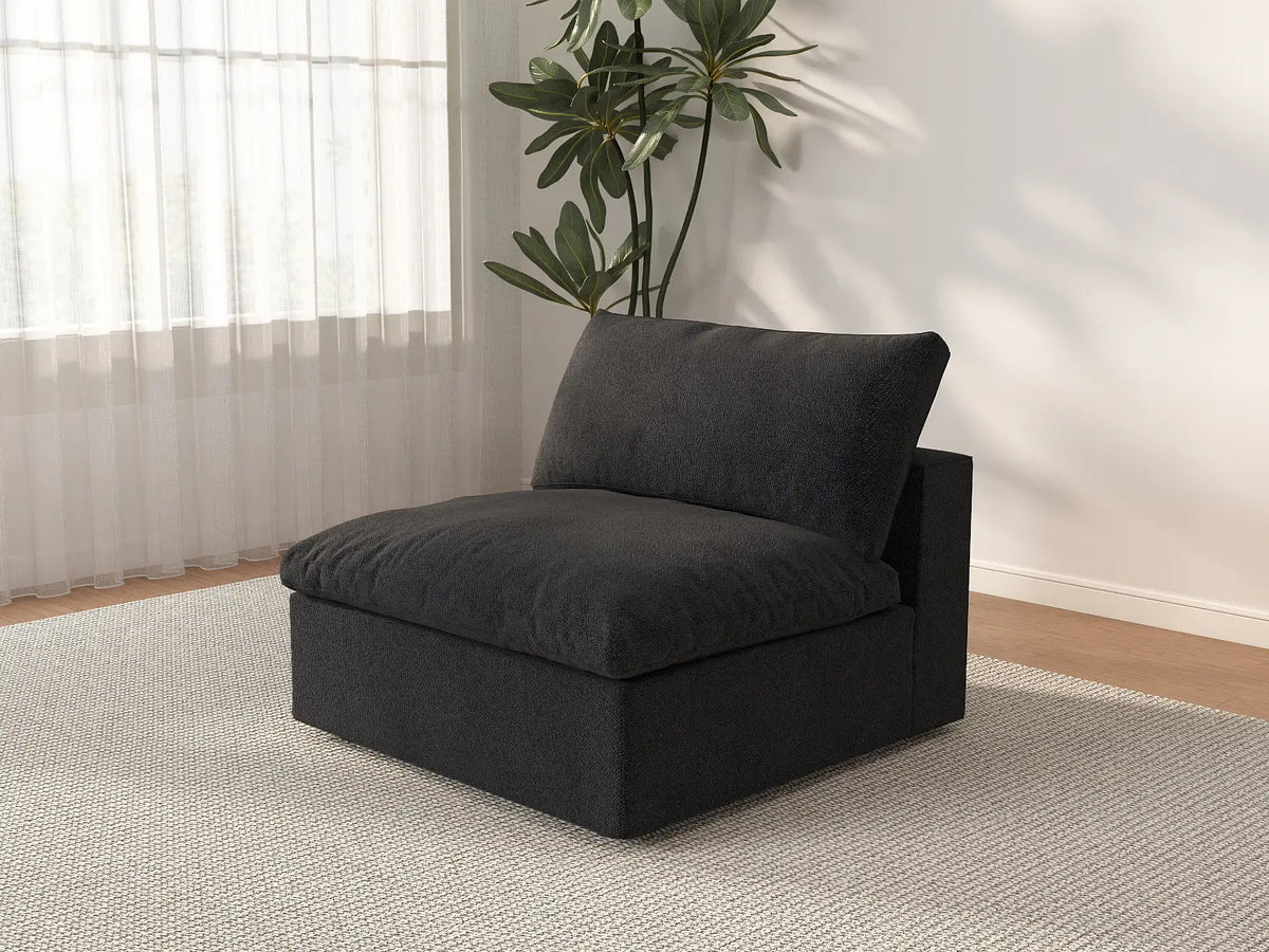 Deluxe Cloud 1-Seater Black Washable Single Sofa | 1-Piece, Cotton and Linen Fabric, Modular Design