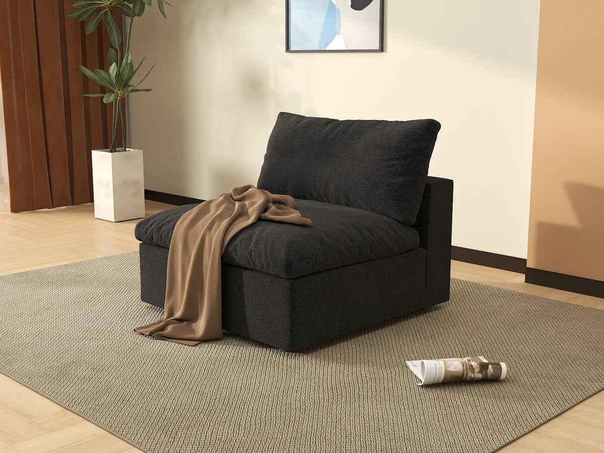 Deluxe Cloud 1-Seater Black Washable Single Sofa | 1-Piece, Cotton and Linen Fabric, Modular Design