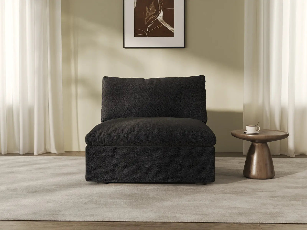 Deluxe Cloud 1-Seater Black Washable Single Sofa | 1-Piece, Cotton and Linen Fabric, Modular Design