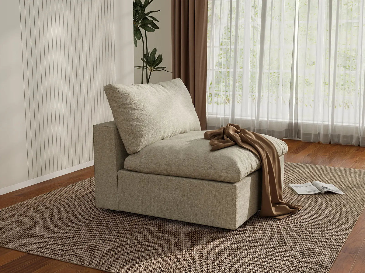 Deluxe Cloud 1-Seater Khaki Washable Single Sofa | 1-Piece, Cotton and Linen Fabric, Modular Design